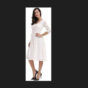 White dress, half  sleeves, midi cocktail dress